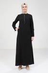 Siyah Kolu Fermuar Detaylı Tesettür Elbise