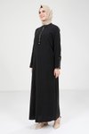 Siyah Kolu Fermuar Detaylı Tesettür Elbise