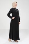 Siyah Kolu Fermuar Detaylı Tesettür Elbise