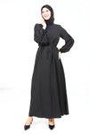 Siyah Kolu Örgülü Tesettür Elbise