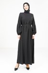 Siyah Kolu Örgülü Tesettür Elbise