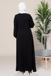 Siyah Kruvaze Kapama Arduva Yapışkan Taş Detaylı Tesettür Abiye Elbise