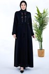 Siyah Mısır Kuşaklı Nakış Detaylı Ferace