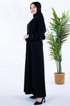 Siyah Mısır Kuşaklı Nakış Detaylı Ferace