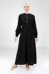 Siyah Modal Düğme Detaylı Tesettür Elbise