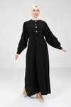 Siyah Modal Düğme Detaylı Tesettür Elbise