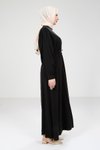 Siyah Modal Düğme Detaylı Tesettür Elbise