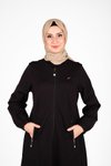 Siyah Nakış Detaylı Kolu Lastikli Ferace