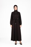 Siyah Örme Ön Kısmı Fermuarlı Tesettür Elbise