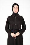Siyah Örme Ön Kısmı Fermuarlı Tesettür Elbise