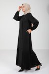 Siyah Pliseli Düğmeli Yandan Cepli Ferace