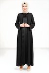 Siyah Saten Elbiseli Tesettür Ferace