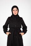 Siyah Seyyar Kapüşonlu Trençkot
