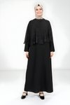 Siyah Şifon Pelerinli Tesettür Abiye Elbise