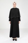 Siyah Şifon Pelerinli Tesettür Abiye Elbise