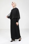 Siyah Şifon Pelerinli Tesettür Abiye Elbise