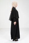 Siyah Şifon Pelerinli Tesettür Abiye Elbise
