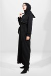 Siyah Tam Boy Rüzgarlık Detaylı Kuşaklı Trençkot