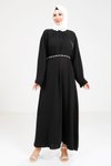 Siyah Taş Kemer Detaylı Tesettür Elbise