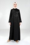 Siyah Taş Süslemeli Tesettür Abiye Elbise