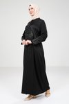 Siyah Taş Süslemeli Tesettür Abiye Elbise