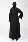 Siyah Taşlı Tül Detaylı Abaya Ferace