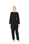Siyah Tunik Pantolon Bel Aksesuar Detaylı İkili Tesettür Takım