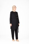 Siyah Tunik Pantolon Bel Aksesuar Detaylı İkili Tesettür Takım