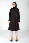 Siyah Uzun Bağlama Detaylı Tesettür Ceket