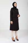 Siyah Uzun Bağlama Detaylı Tesettür Ceket