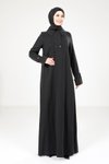 Siyah Yakalı Düğme Detaylı Tesettür Elbise