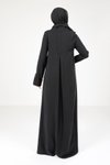 Siyah Yakalı Düğme Detaylı Tesettür Elbise