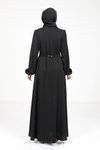 Siyah Yakası Kurdele Beli Kuşak Detaylı Tesettür Elbise
