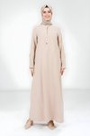 Taş Kolu Fermuar Detaylı Tesettür Elbise