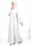 Taş Shefa Düğmeli Nervür Detaylı Etek Boyu Fırfırlı Tesettür Elbise