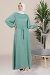 Turkuaz Hare Balon Kol Tesettür Elbise