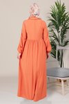 Turuncu Bebe Yaka Kalp Broşlu Belden Büzgülü Tesettür Elbise