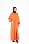 Turuncu İznik Kolları Lastikli Fermuar Detaylı Ferace