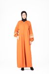 Turuncu İznik Kolları Lastikli Fermuar Detaylı Ferace