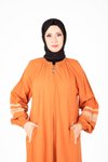 Turuncu İznik Kolları Lastikli Fermuar Detaylı Ferace