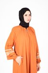 Turuncu İznik Kolları Lastikli Fermuar Detaylı Ferace