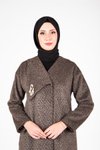 Vizon Desenli Degaje Yakalı Tesettür Kaban