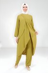 Yağ Yeşili Tunik Pantolon İkili Tesettür Takım