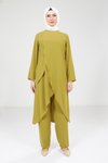 Yağ Yeşili Tunik Pantolon İkili Tesettür Takım
