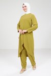 Yağ Yeşili Tunik Pantolon İkili Tesettür Takım