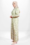 Yeşil Desenli Kuşaklı Gömlek Tesettür Elbise