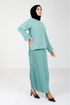 Yeşil Eteği Pliseli Bluz Etek Tesettür Takım