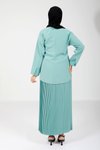 Yeşil Eteği Pliseli Bluz Etek Tesettür Takım