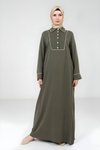 Yeşil Nervür Detaylı Tesettür Elbise