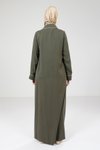 Yeşil Nervür Detaylı Tesettür Elbise
